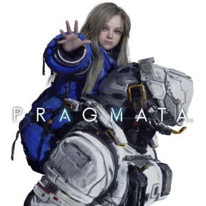 Portada de Pragmata Standard Edition de Capcom, con Diana extendiendo la mano sobre la espalda de Hugh, quien aparece con traje espacial futurista y casco tecnológico.