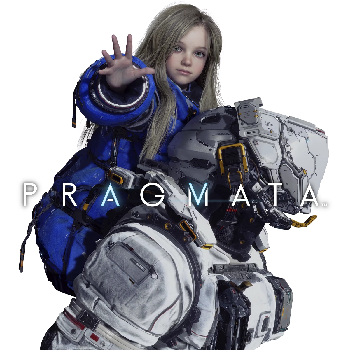 pragmata-ps5-xsx-pc Portada de Pragmata Standard Edition de Capcom, con Diana extendiendo la mano sobre la espalda de Hugh, quien aparece con traje espacial futurista y casco tecnológico.