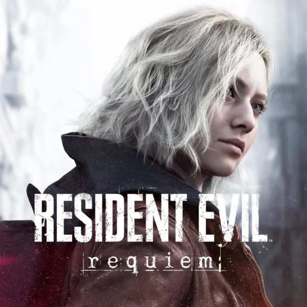 Portada estándar de Resident Evil Requiem, con Grace Ashcroft de perfil bajo una atmósfera fría y nevada, junto al logo del juego.